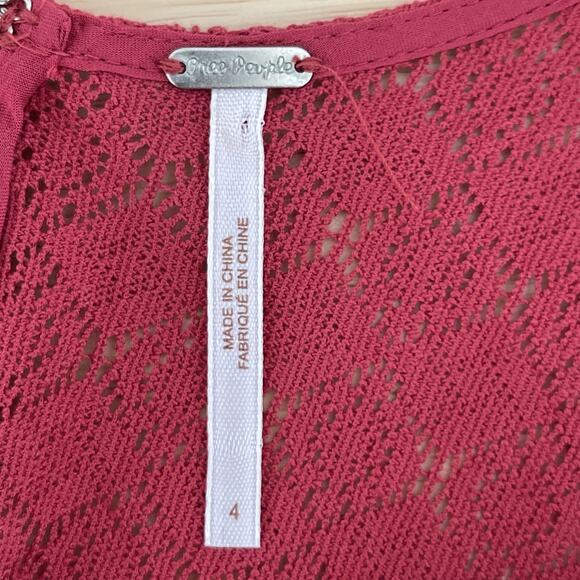 Free People Red Daisy Crochet Lace Fit & Flare Sleeveless Dress Women's Size 4 - Picture 3 of 9